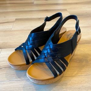 Korkease Black Wedge Sandals - NWOT